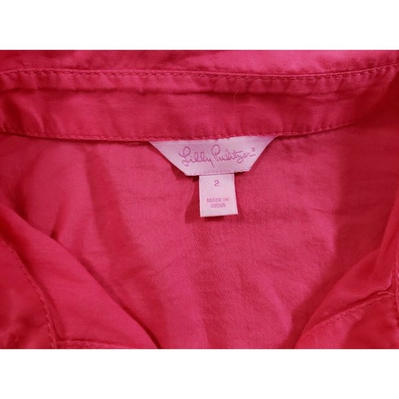 Lilly Pulitzer Cruiser Camp Shirt Button Up Pink Size 2 Gold Tone Buttons Blouse - Picture 5 of 9
